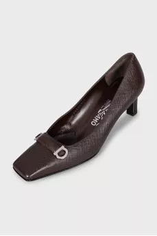 Brown leather high heel shoes