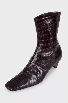 Leather ankle boots with embossed heels