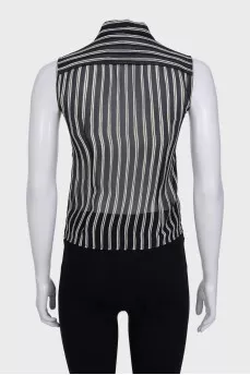 Black and white silk sleeveless blouse