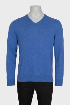 Men's blue merino wool pullover