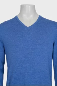 Men's blue merino wool pullover