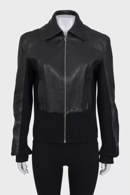 Leather jacket with patches