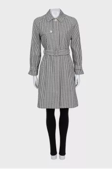 Black and white checkered belted coat