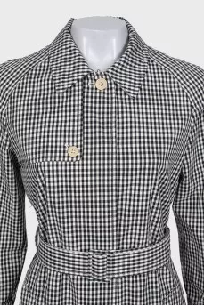 Black and white checkered belted coat