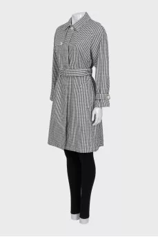 Black and white checkered belted coat