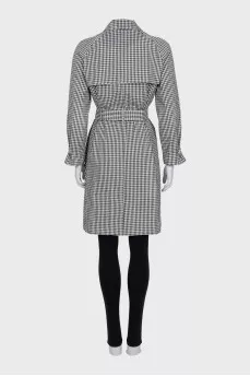 Black and white checkered belted coat