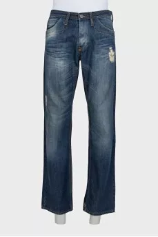 Men's straight-leg jeans with a distressed effect