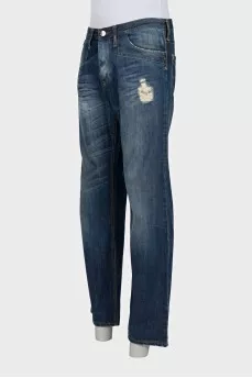 Men's straight-leg jeans with a distressed effect