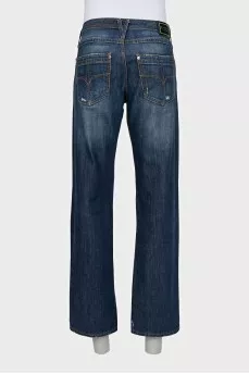 Men's straight-leg jeans with a distressed effect