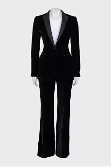 Black velvet suit with straight trousers