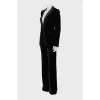 Black velvet suit with straight trousers