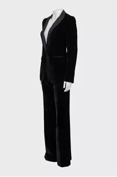 Black velvet suit with straight trousers