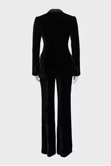 Black velvet suit with straight trousers