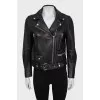 Black leather jacket with a belt