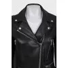 Black leather jacket with a belt