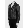 Black leather jacket with a belt