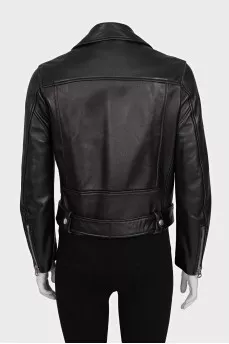 Black leather jacket with a belt
