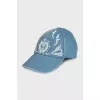 Denim cap with floral print