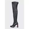 Black leather over-the-knee boots with heels