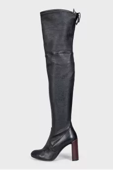 Black leather over-the-knee boots with heels