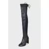 Black leather over-the-knee boots with heels