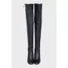Black leather over-the-knee boots with heels