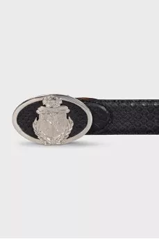Men's black python leather belt