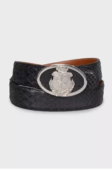 Men's black python leather belt