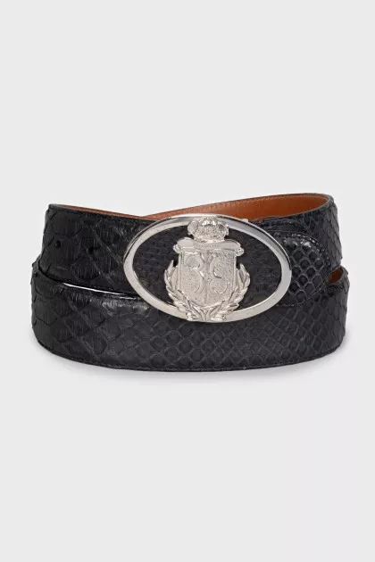 Men's black python leather belt