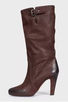 Brown leather heeled boots