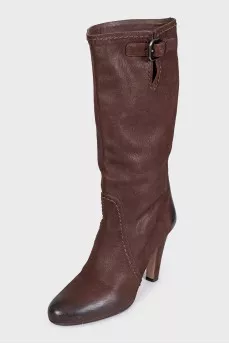 Brown leather heeled boots