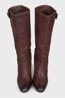 Brown leather heeled boots