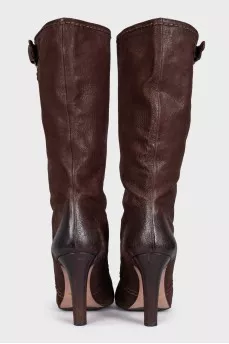 Brown leather heeled boots