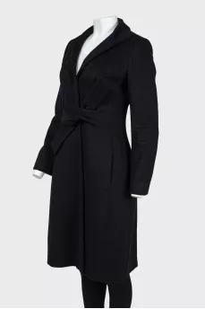 Black wool coat with belt