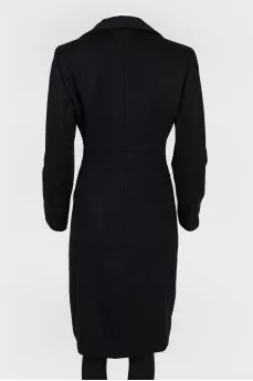 Black wool coat with belt