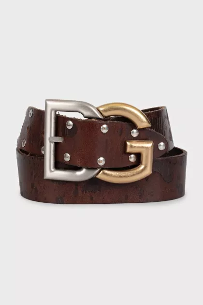 Men's leather belt with a large buckle
