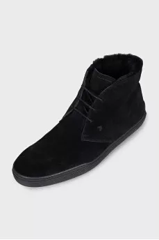 Men's black suede lace-up boots