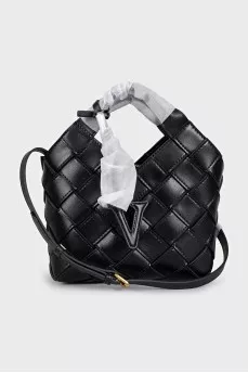 Black leather bag with weave