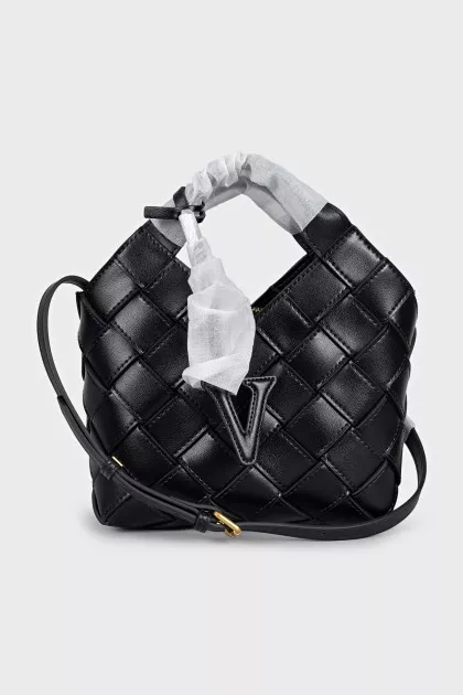 Black leather bag with weave