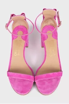 Pink suede sandals with decoration
