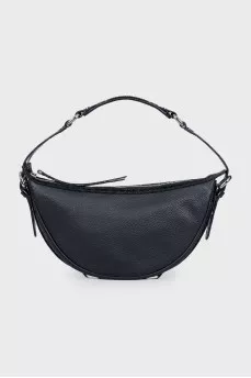 Black leather bag with silver hardware