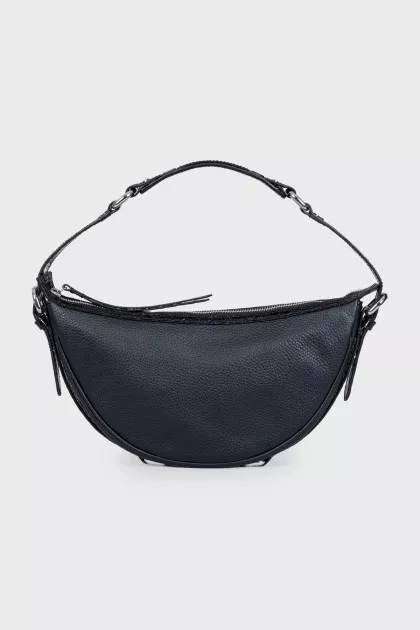 Black leather bag with silver hardware