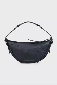 Black leather bag with silver hardware