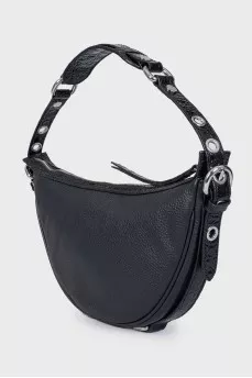 Black leather bag with silver hardware