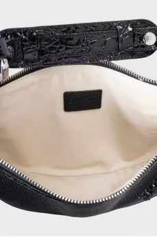 Black leather bag with silver hardware