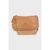 Brown leather bag with gold logo