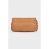 Brown leather bag with gold logo