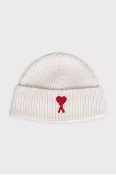 White hat with signature wool embroidery