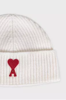 White hat with signature wool embroidery