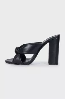 Black leather high-heeled sandals